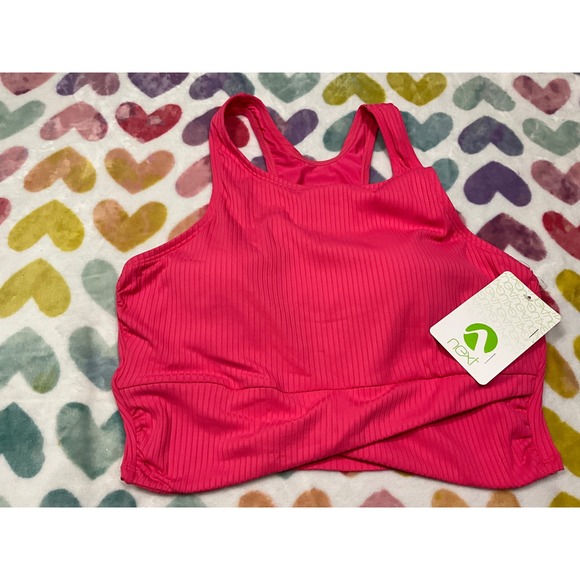 Next Pink Ribbed High Neck Bra Top Criss Cross Activewear Gym Workout - Picture 1 of 2